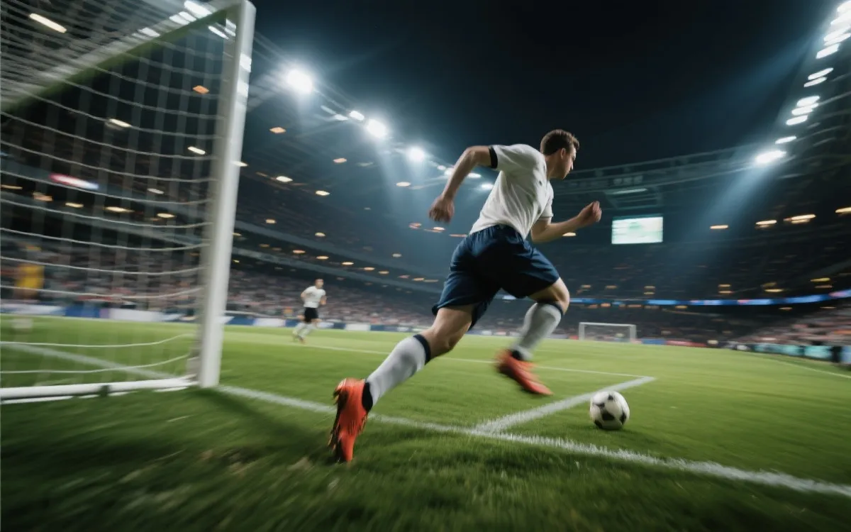 高位逼抢与快速转换：球员在前场围抢并向禁区纵向推进的动态画面