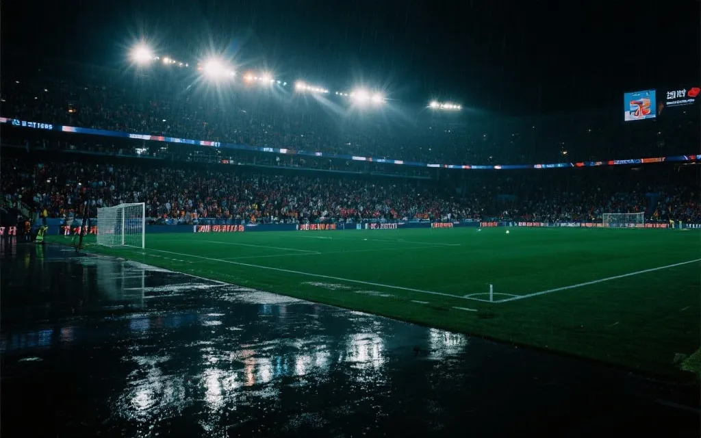 夜晚球场淘汰赛氛围，灯光与观众声浪的电影感画面